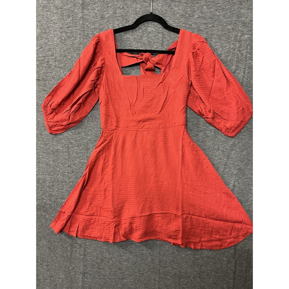 Band of The Free Dress Womens Small Red Mini Bubble Sleeves Solid Casual Summer